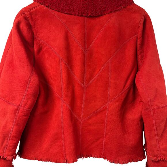 Audrey Talbott Red Leather Artisan Jacket Medium Coat Leather Wool Beautiful - Picture 11 of 12